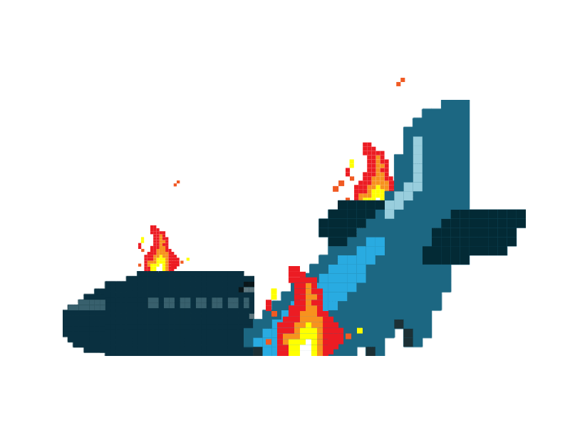 Crash accident animation crash design fire flat illustration pixel pixel art plane vector