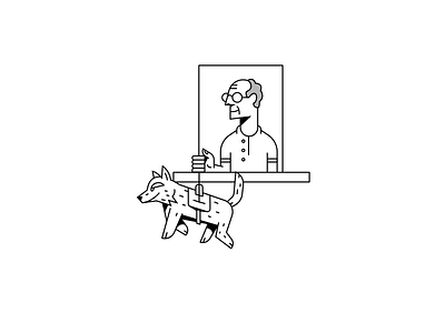 #stayathome animation character dog illustration oldman pet quarantine window