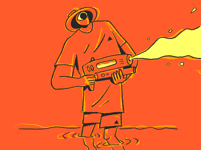Campfire watergun campfire character design eye illustration lines man procreate red summer watergun yellow