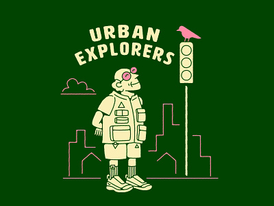 Urban explorers acg all bird birdwatching character conditions design exploration explorer gear grandfather hike illustration lines man nike old oldman trekking urban