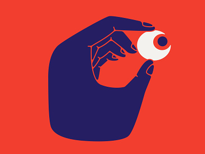 Keep an eye out attention character color design eye hand hold illustration look red vector