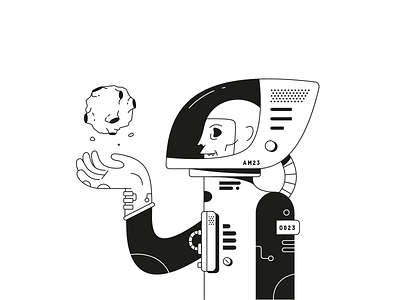 Cosmonaut astronaut black cosmonaunt debut dribbble first illustration monotone space withe