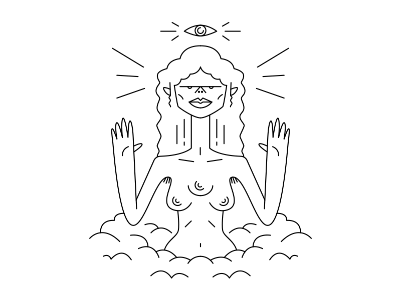 Diosa design eye femininity god hand heaven illustration lines power sky tits woman
