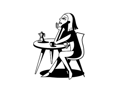 Caffe coffe design girl illustration light lines moka table think waiting woman