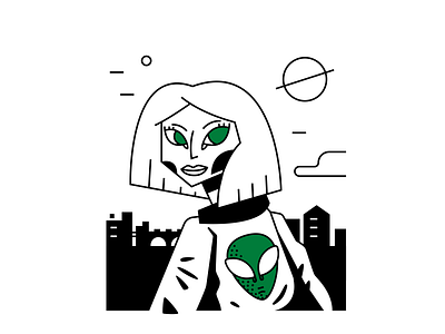 girl alien art character city design eyes girl icon illustration jacket line lines person shadows space urban vector woman