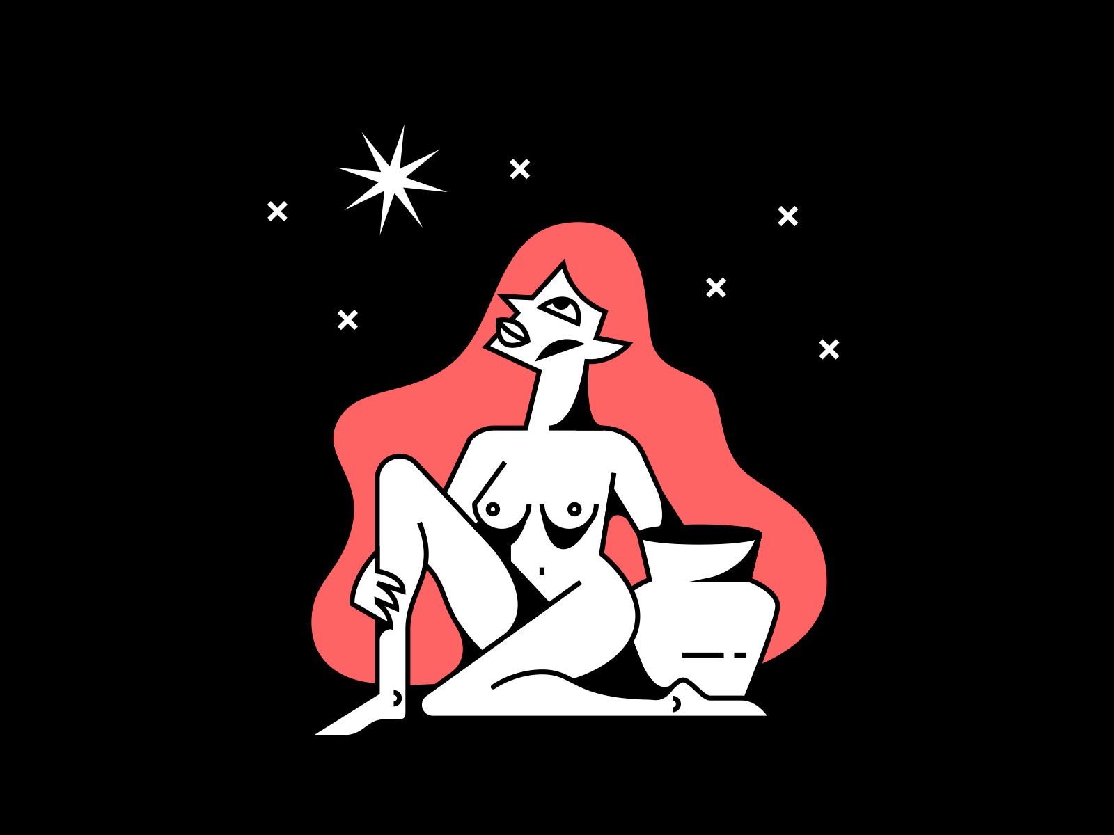 Girl - the star black character girl illustration lines nude shadows start tarot thestar vector