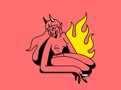 fire character cigar design devil fire girl hell horn icon illustration nude panties person smoke woman