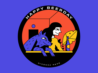 beer day beer birra black character design dog girl icon illustration lines person plant shadows vector window wolf woman