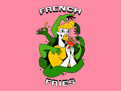 French fries arms character design food french fries fries ghost hands illustration man person pink