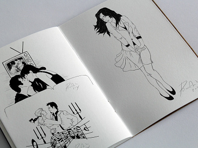 Sketchbook Illustration black and white comic art couples dancing illustration kissing sexy vintage