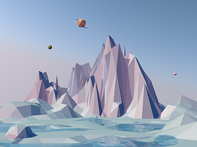 Low Poly Ice Mountain 3d c4d cold ice lowpoly modeling mountain planet sea sky