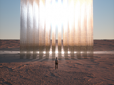 Miracle 3d c4d desert emission future human light man modeling octanerender shiny sky