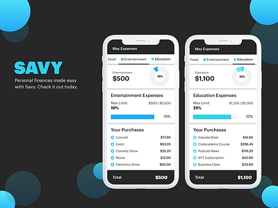 Savy Finances Dribbble app design expenses finance finance app financeapp finances fintech mobile mobileapp mobiledesign spendings trackspending