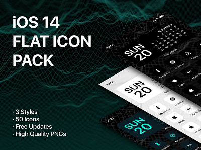 iOS 14 Flat Icon Pack with 3 Styles creativemarket design green icon icons iconset ios ios shortcuts ios14 shortcuts typography ui ux vector