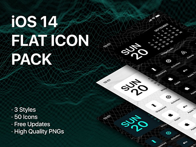 iOS 14 Flat Icon Pack with 3 Styles