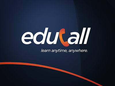 Educall Logo Design dark blue education foreign language learning orange phonecall