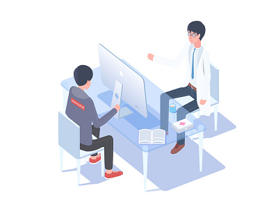 Medical scene illustrations 2 character design doctors illustration isometric patient