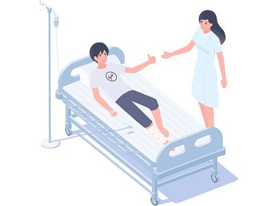 Medical scene illustrations 4 bed character hospitalized illustration injections nurse patient