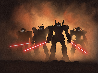 The Fire of War battlefield gundam illustration laser red robot sword war