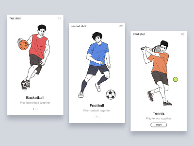 use of Illustrations - for app 1 basketball football tennis