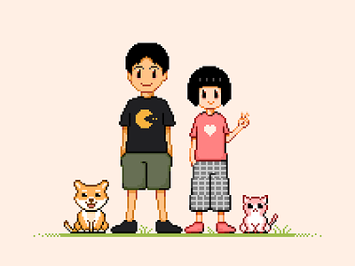 outing cat dog illustration pixel pixel art