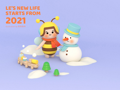 Le's new life——winter c4d illustration ui winter