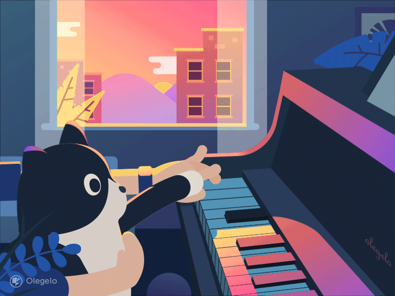 Cat animation cat colorful gif illustration piano