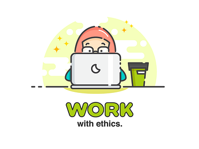 Work with Ethics character illustration mascot outline quote tools vector work workspace