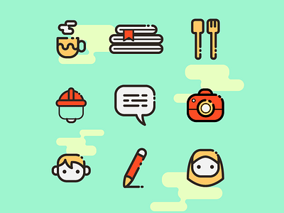Icons Hobbies and Daily Routine flat flat design icons illustration outline