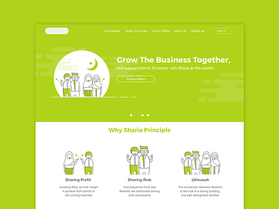 Landing Page with Illustration characters flat design green illustration illustrator landing page outline art ui design user experience user interface ux web design
