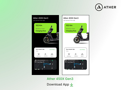 Ather Mobile App ather bike bikes dark ui electric futuristic light ui logo