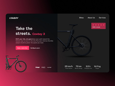 COWBOY E-Cycle Landing Page automobile bicycle bike concept cowboy cycle cyclist ebike electricbike header landing landingpage ride rider track ui ux website