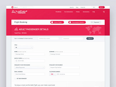 Tunisair Airlines Passenger Details airlines airways booking flight form passenger search tunisair ui ui design web design