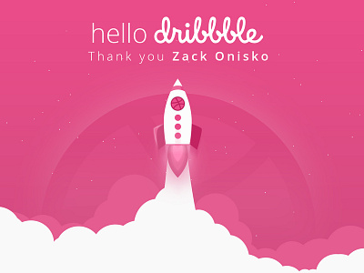 Hello Dribbble first shot hello dribbble hello world illustration invites player rocket thank you zack onisko