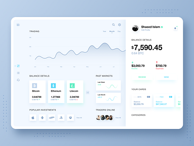 Trading Desktop Dashboard Concept buy clean design crypto wallet cryptocurrency dashboad desktop app finance graphs investments sell stock market trading wallet