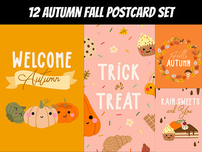 12 Autumn Fall Postcard Set