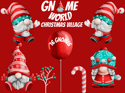 Cute Gnome Christmas Clipart Bundle