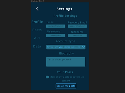 Settings for a Social Media App