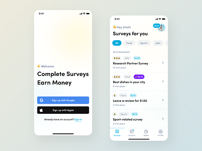 Survey Mobile App android application blue clean ui creative design inspiration ios mobile quiz survey test ui ux white