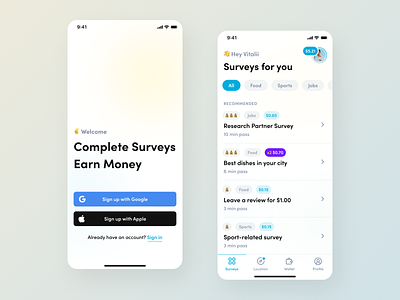 Survey Mobile App android application blue clean ui creative design inspiration ios mobile quiz survey test ui ux white