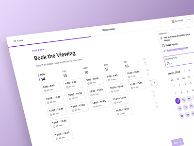 Time-slot booking application booking calendar clean ui design inspiration meeting real estate slots time ui ux view