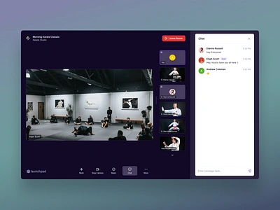 Live Streaming application call clean ui dark theme design inspiration karate live meeting saas streaming ui ux web