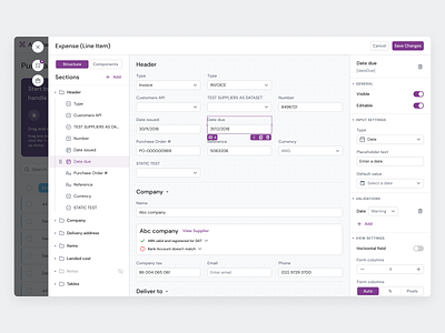 Form Builder page application builder clean ui crm dashboard design forms inspiration invoice layers modal purple saas sections settings sidebar ui ux web app