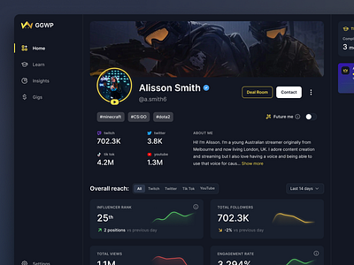 Streamer portal - Profile Screen