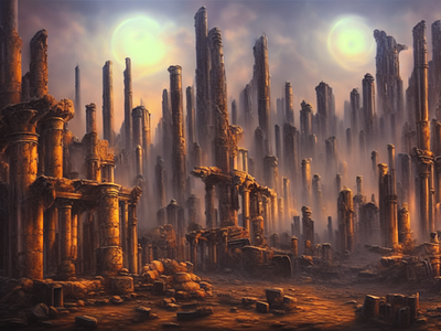 Ancient ruins on the planet far far away digital art illustration
