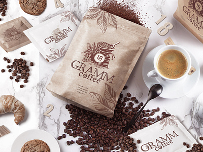 18 GRAMM coffee 18 branding coffee grammy logo typography vector