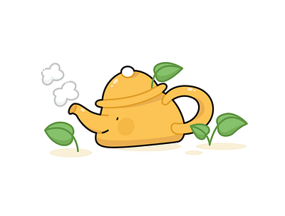 Funny teapot adobe illustrator aroma character cute doodle flat green illustration kawaii kettle nose plants simple smile teapot vapor yellow