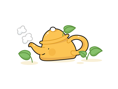 Funny teapot adobe illustrator aroma character cute doodle flat green illustration kawaii kettle nose plants simple smile teapot vapor yellow