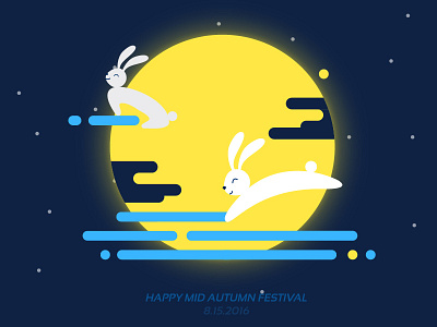 happy mid autumn festival blue illustration mbe moon rabbit yellow