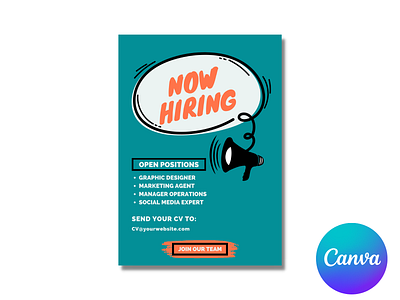 Job Hiring Canva Template|Link in Description to order. branding buy canva design fiverr flyer graphic design gumroad hiring how job learn logo order poster template to youtube